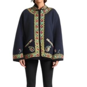Vintage Passports Boho Wool Embroidered Coat Size M